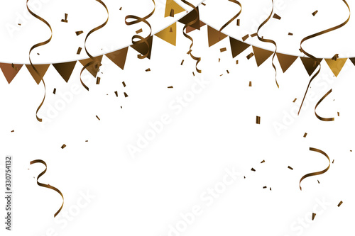 Brown confetti and ribbon isolated on white background. Vector