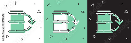 Set Eco fuel barrel icon isolated on white and green, black background. Eco bio and barrel. Green environment and recycle. Vector Illustration