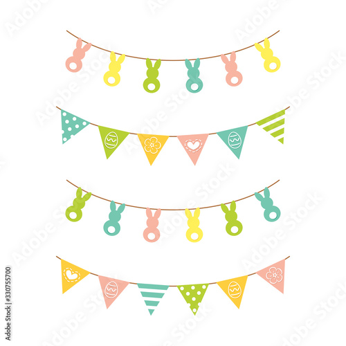 Easter bunting flags. Happy easter decor cartoon vector clipart