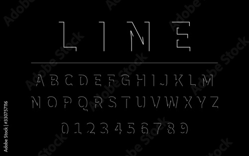 Line Font. Alphabet in latin. Font alphabet with letters and numbers in linear design. Vector illustration
