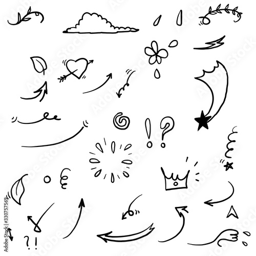 hand drawn doodle element collection vector isolated