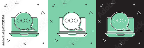 Set New chat messages notification on laptop icon isolated on white and green, black background. Smartphone chatting sms messages speech bubbles. Vector Illustration