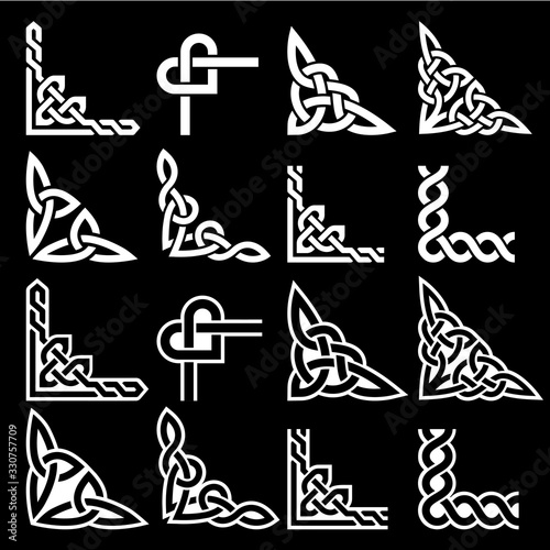 Irish Celtic vector corners design set, braided frame patterns - greeting card and invititon design elements