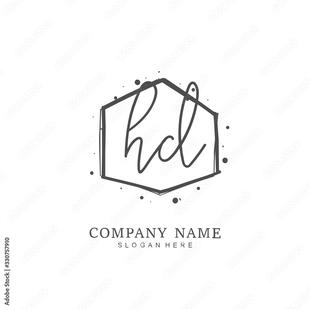Handwritten initial letter H D HD for identity and logo. Vector logo template with handwriting and signature style.