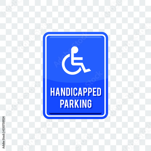 Wheelchair, handicapped parking access sign flat blue vector icon for apps and print illustration isolated on transparent background