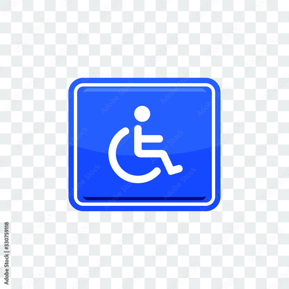 Wheelchair, handicapped parking access sign flat blue vector icon for apps and print illustration isolated on transparent background Wheelchair, handicapped parking access sign flat blue vector icon for apps and print illustration isolated on transparent background