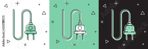 Set Electric plug icon isolated on white and green, black background. Concept of connection and disconnection of the electricity. Vector Illustration