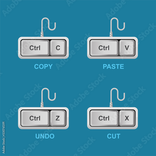 Set of keyboard buttons,Ctrl C,Ctrl V,Ctrl Z,Ctrl X,Key shortcut vector illustration.