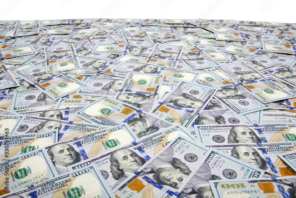 Many dollar banknotes on white Many dollar banknotes on white