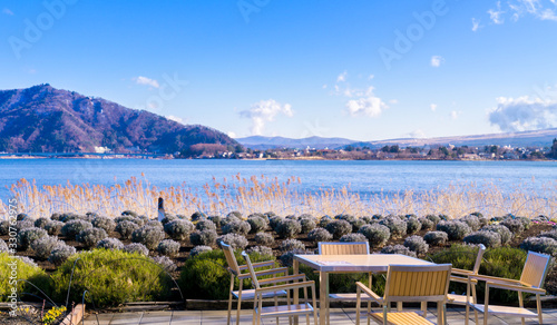 Lake Kawaguchiko with a view of Mount Fuji is located at Yamanashi province, Japan.
