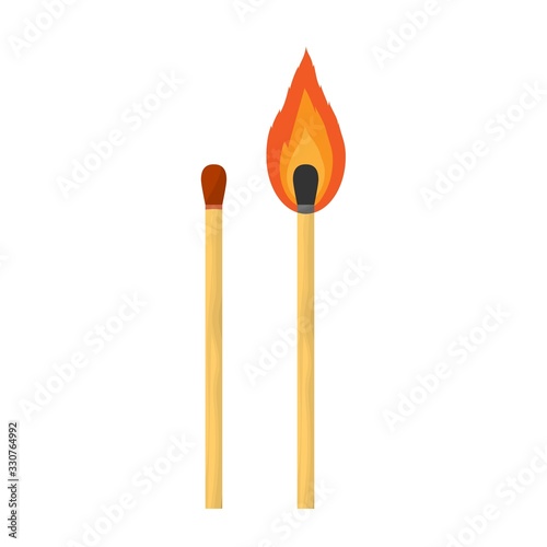 Match isolated on white background. Flat vector illustration new match and burn