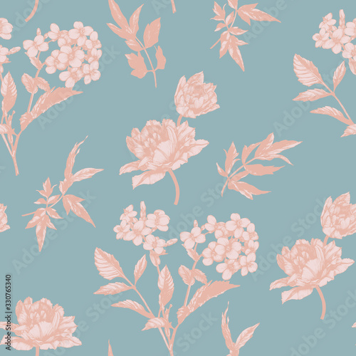 Vector floral seamless pattern with tulips and jasmine