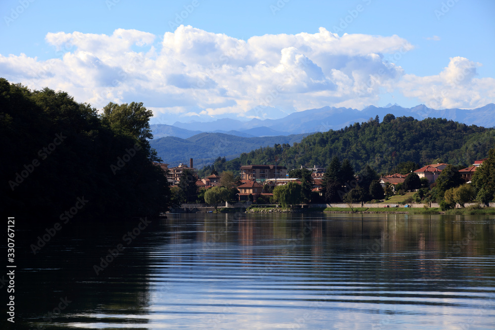 Sesto Calende (VA), Italy - September 15, 2016: The Ticino river view from the riverside, Lombardy, Piedmont, Italy.