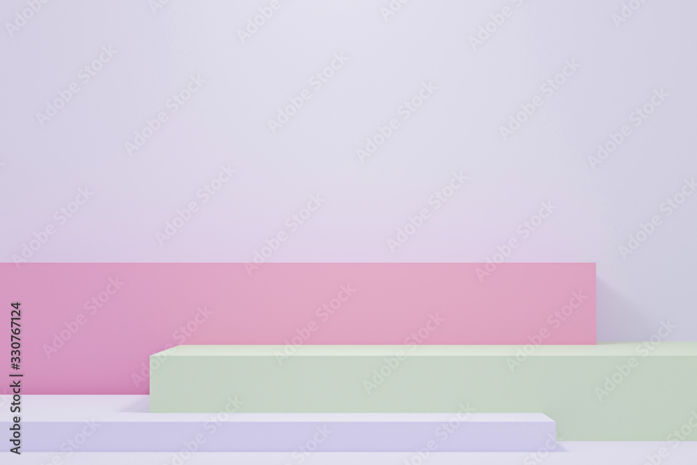 Minimal 3d rendering scene with composition empty step cube shades of colorful pastel podium for cosmetic product and abstract background. mock up geometric shape in pastel colors. 3d illustration Minimal 3d rendering scene with composition empty step cube shades of colorful pastel podium for cosmetic product and abstract background. mock up geometric shape in pastel colors. 3d illustration