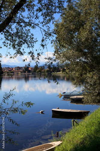 Sesto Calende (VA), Italy - September 15, 2016: The Ticino river view from the riverside, Lombardy, Piedmont, Italy.