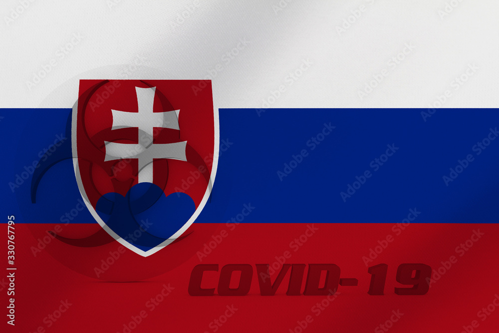 Fototapeta premium 3D ILLUSTRATION VIRUS, BIOHAZARD SYMBOL CORONAVIRUS WITH Slovakia FLAG, Flu coronavirus floating, micro view, pandemic virus infection, asian flu.