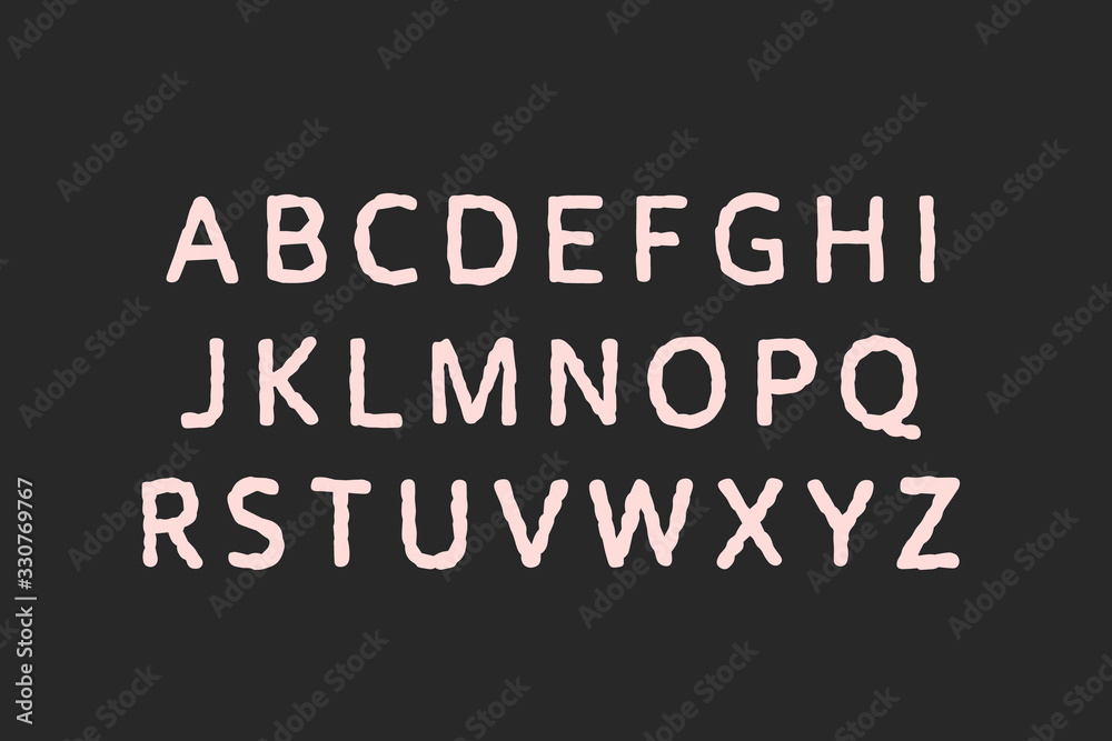 Pink fat skin color letters on black background hand drawn vector type font