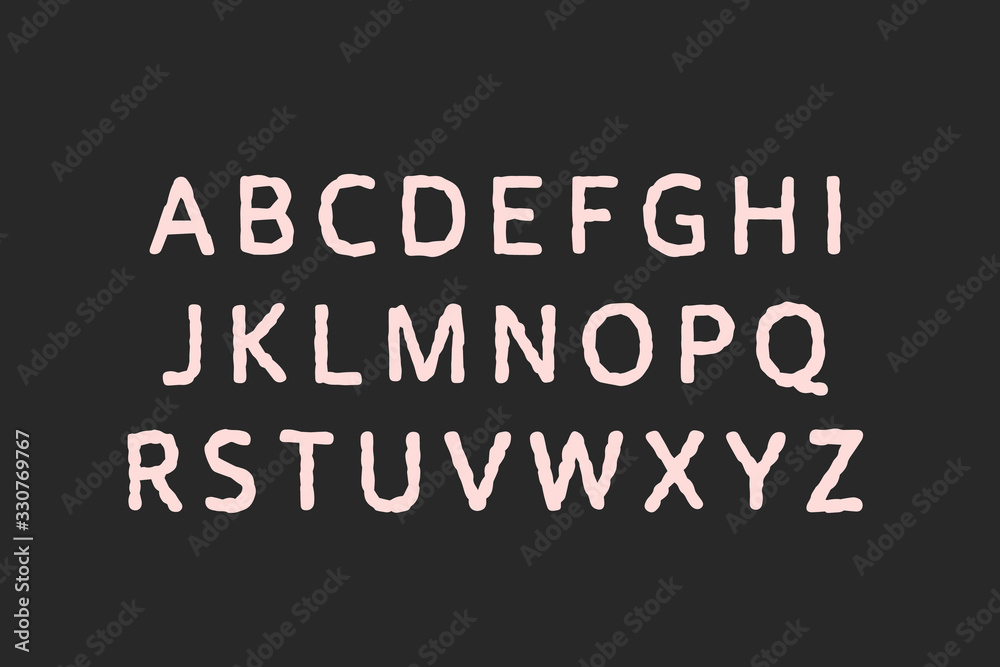 Pink fat skin color letters on black background hand drawn vector type font Pink fat skin color letters on black background hand drawn vector type font