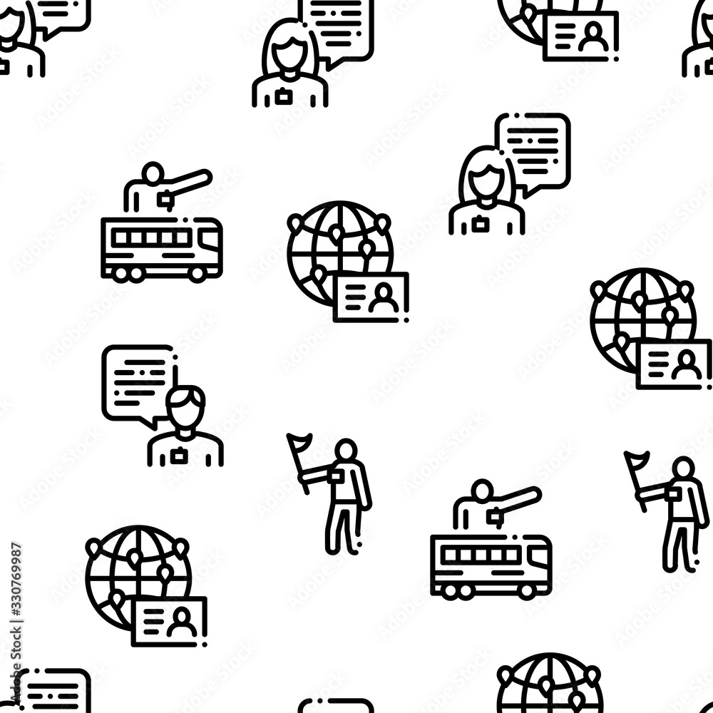Guide Lead Traveler Seamless Pattern Vector Thin Line. Illustrations