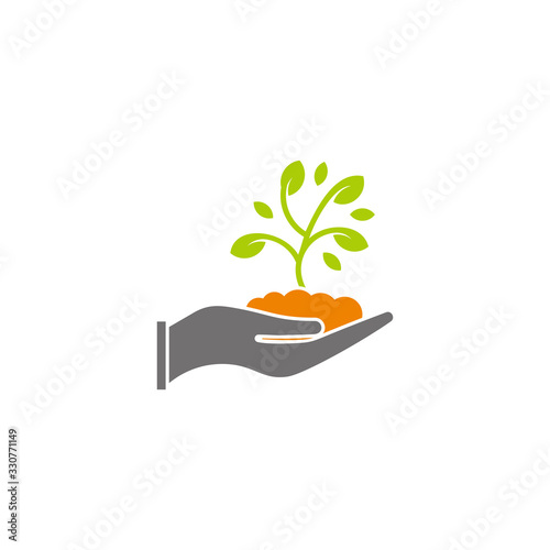 hand plant simple geometric colorful go green symbol logo vector