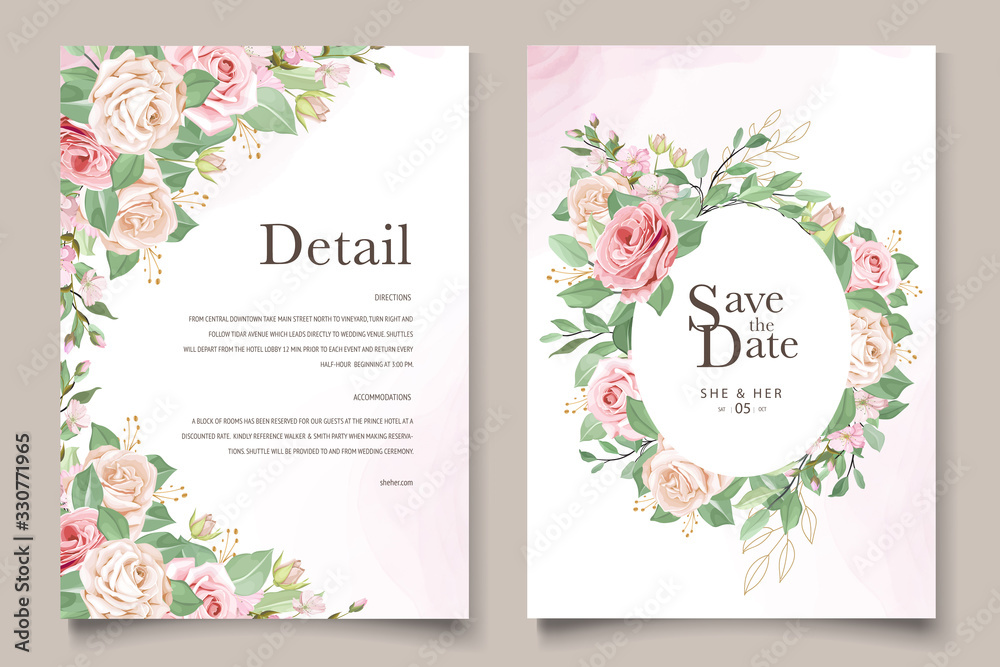 Wedding card template with beautiful floral wreath
