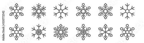 set of 12 snowflakes icons. outline thin line icons such as snowflake, snowflake, snowflake,