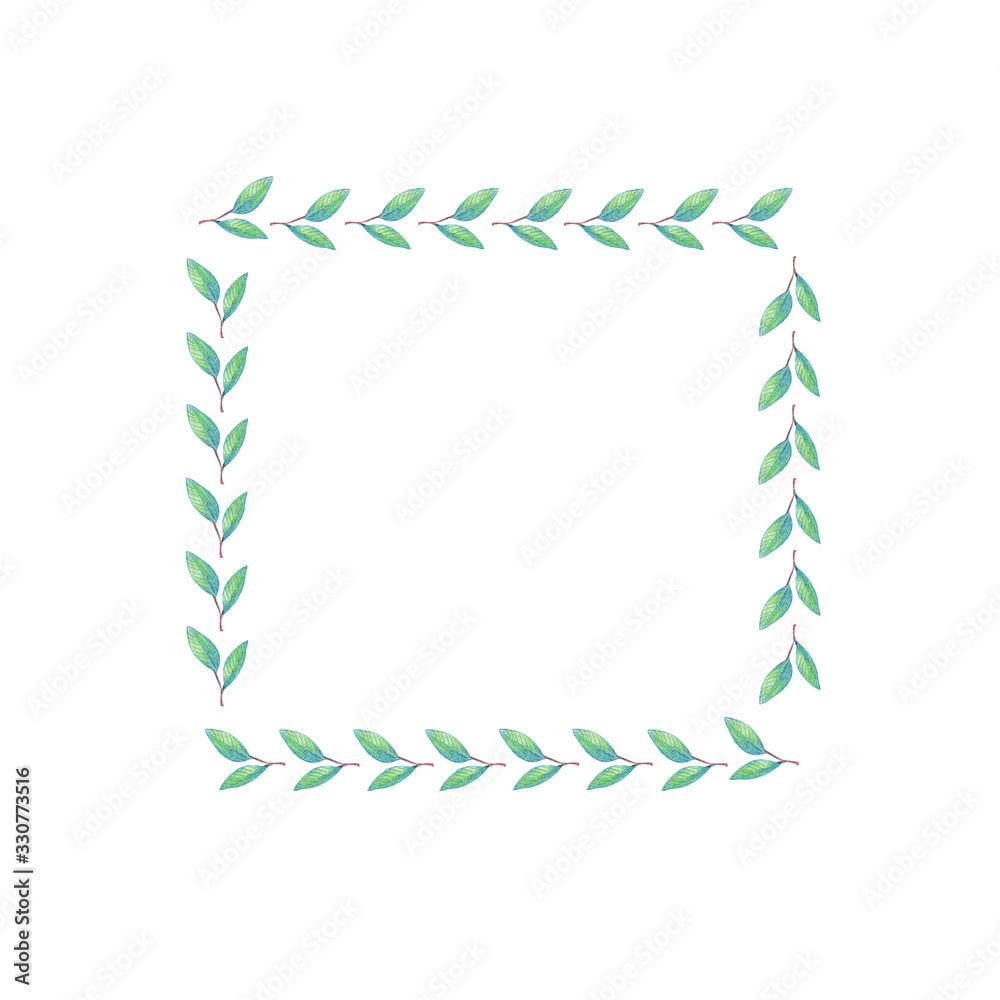 Fototapeta premium Floral frame with leaves. Hand drawing with colour pencil. Vintage. For cards, design, flyers, banners