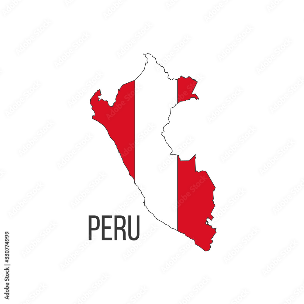 Peru flag map. The flag of the country in the form of borders. Stock vector illustration isolated on white background. Peru flag map. The flag of the country in the form of borders. Stock vector illustration isolated on white background.