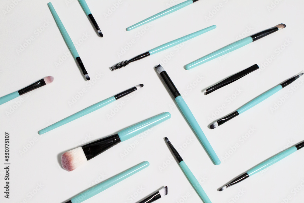 Set of make up brushes. Mint color