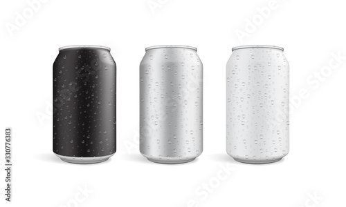 cans with water drops isolated on white background  mock up