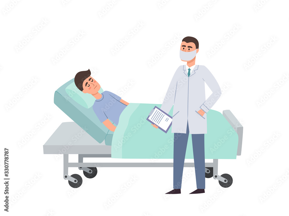 Vector illustration of patient and doctor in protective face mask