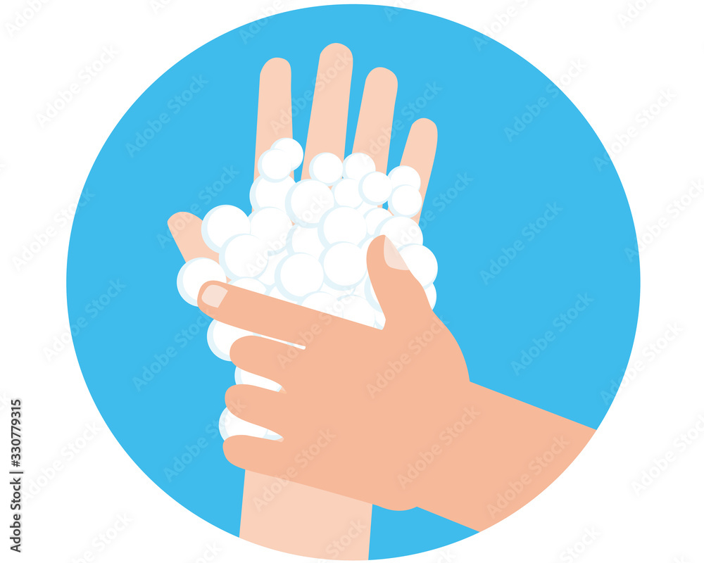 Wash hands healthcare protect virus flat design on blue icon. Wash hands healthcare protect virus flat design on blue icon.