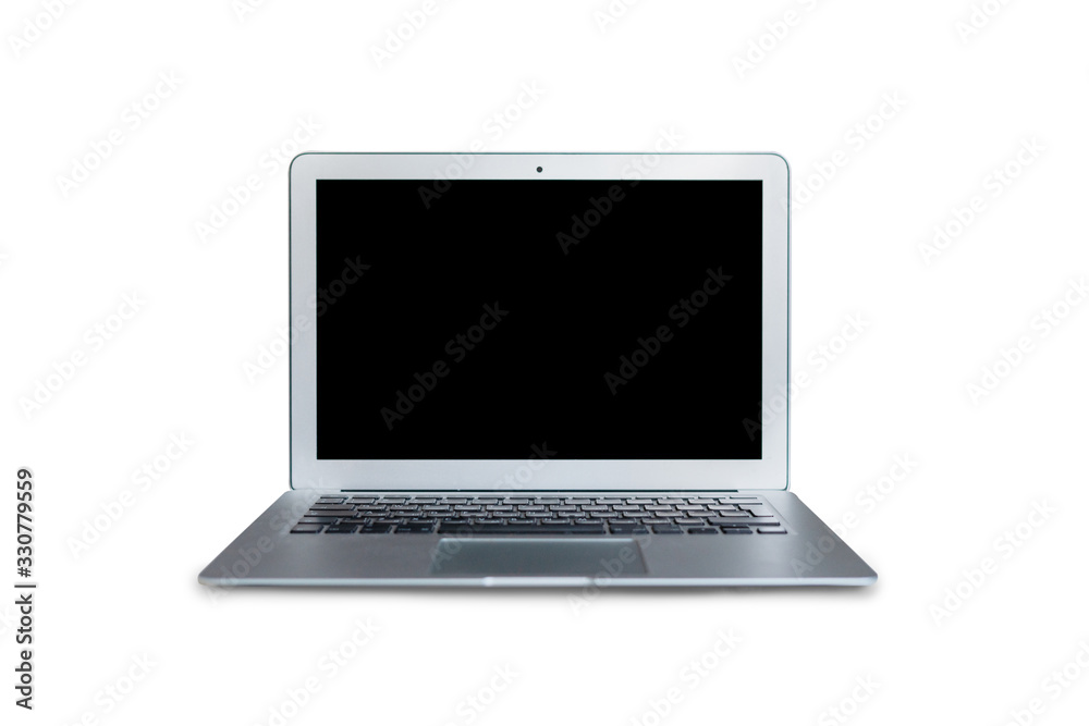 Laptop with black screen on isolate white background. Laptop with black screen on isolate white background.