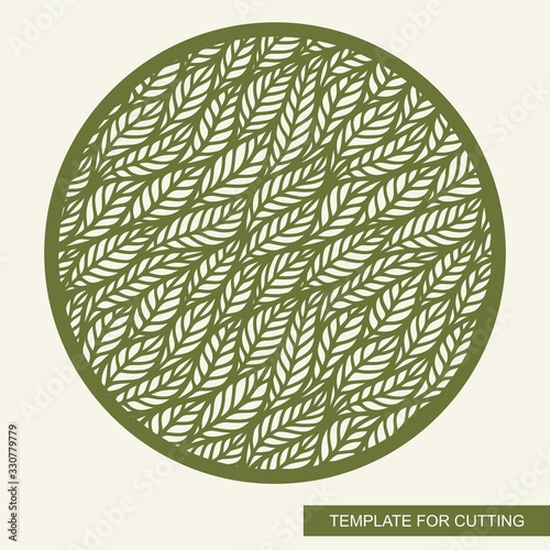 Decorative panel in the shape of a circle. Floral pattern of leaves. Openwork template for laser cutting, metal engraving, wood carving, plywood, cardboard, paper cut. Plant theme. Vector illustration