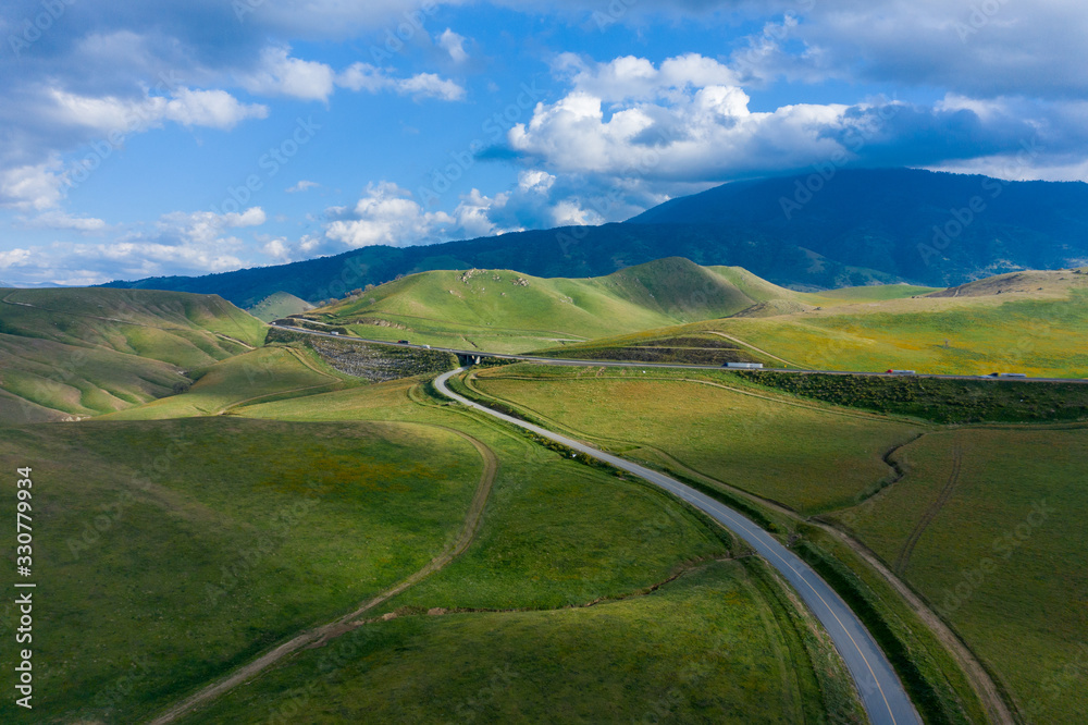 Drone view of road in the mountains