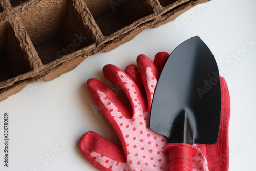 Gardening tools on a white background