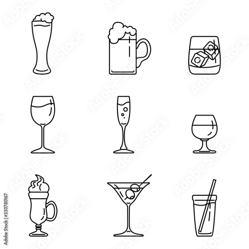 Vector Set of Outline Alcohol Icons