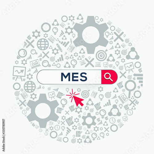 MES mean (manufacturing execution system) Word written in search bar ,Vector illustration.