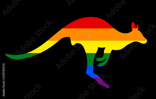 Lgbt flag in contour of kangaroo. Rainbow flag in contour of kangaroo. Vector illustration. photo