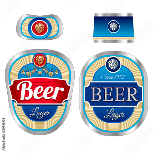 Beer label template with neck label. Vector Illustration.