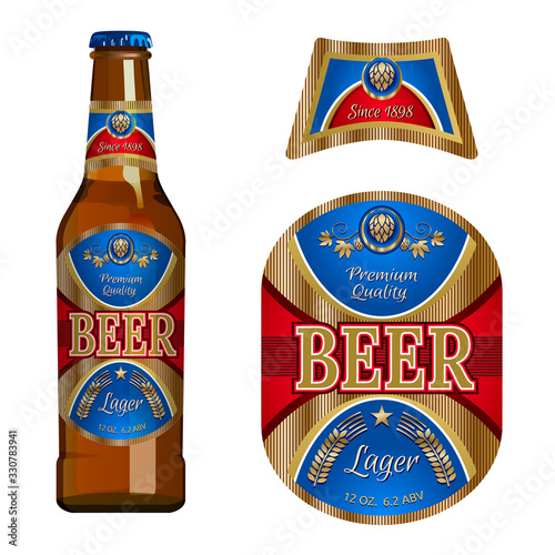 Beer label template with neck label. Vector Illustration.