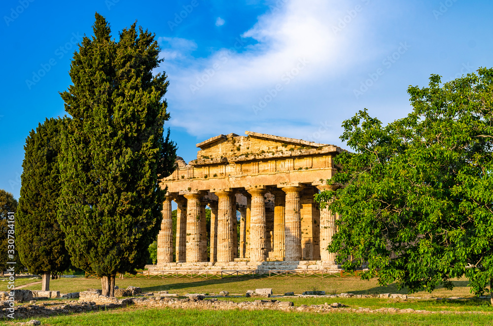The Temple of Hera II, also called the Temple of Neptune, is a Greek temple in Paestum, Italy The Temple of Hera II, also called the Temple of Neptune, is a Greek temple in Paestum, Italy