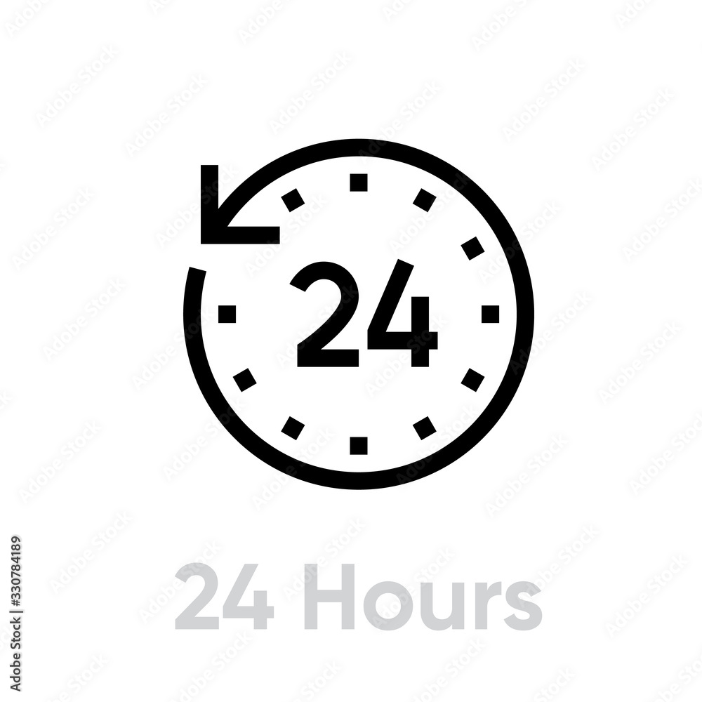 24 hours icon. Editable Vector Outline 24 hours icon. Editable Vector Outline