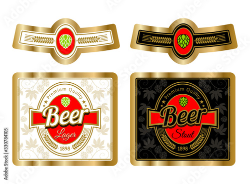 Beer label template with neck label. Vector Illustration.