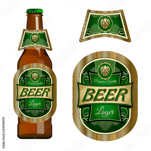 Beer label template with neck label. Vector Illustration.