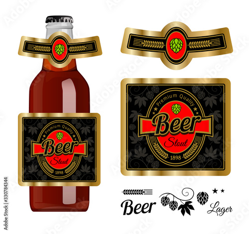 Beer label template with neck label. Stout beer. Vector Illustration.