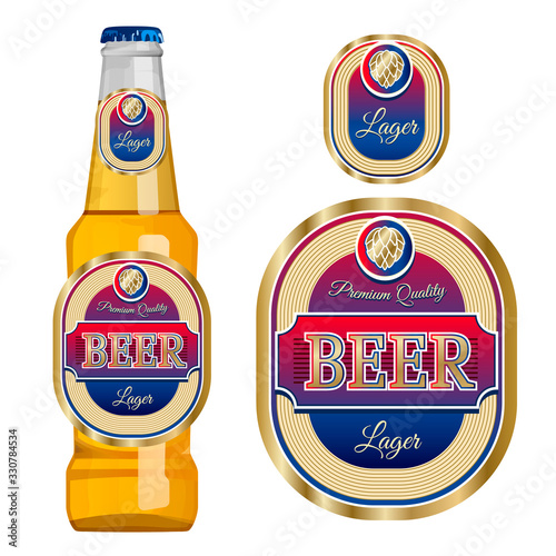 Beer label template with neck label. Vector Illustration. Isolated on white.
