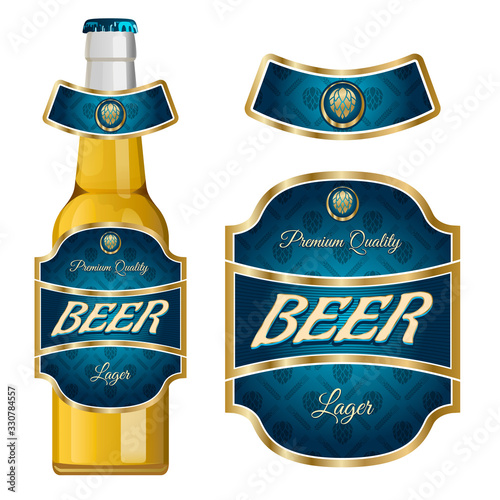 Beer label template with neck label. Vector Illustration.