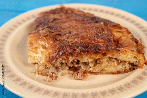 Burek Traditional Pie With Meat Served On The Plate