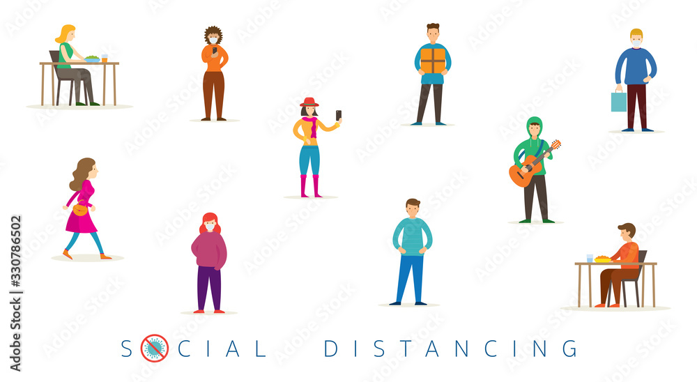 Group of People in Social Distancing Concept - obrazy, fototapety, plakaty 